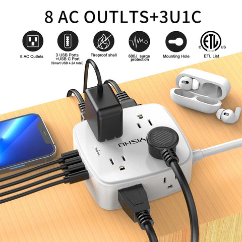 YISHU 3-side design outlets showcase accessible plugs and space-efficient layout.