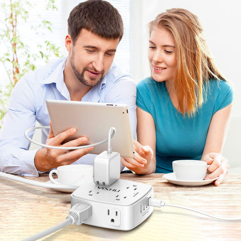 YISHU flat plug with 6 ft cord fits tight spaces and expands reach.