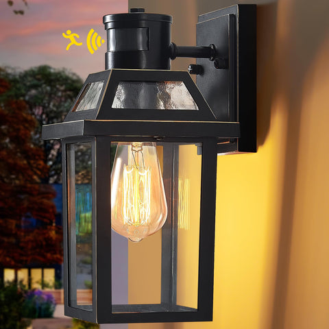 Yisuro motion sensor outdoor wall light front view with durable black finish enhances entry safety