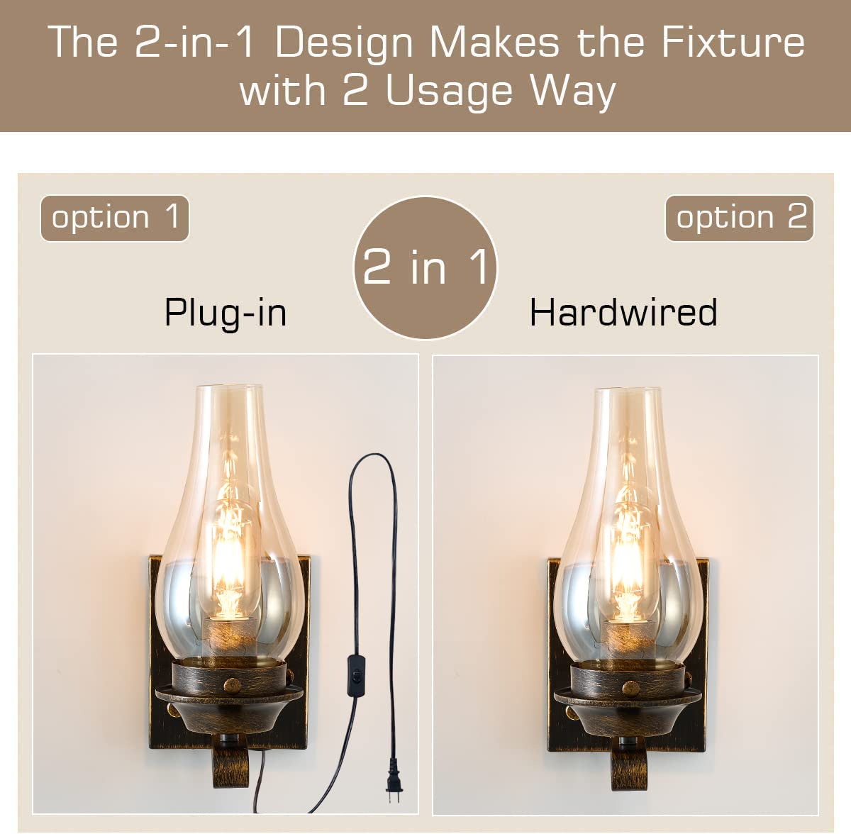 Yisuro wall light with on-cord switch offers easy operation