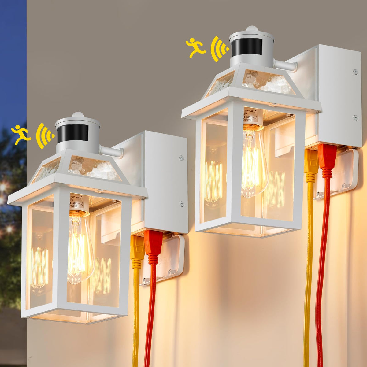 Yisuro porch light with GFCI outlets beside the front door, safe outdoor power access.