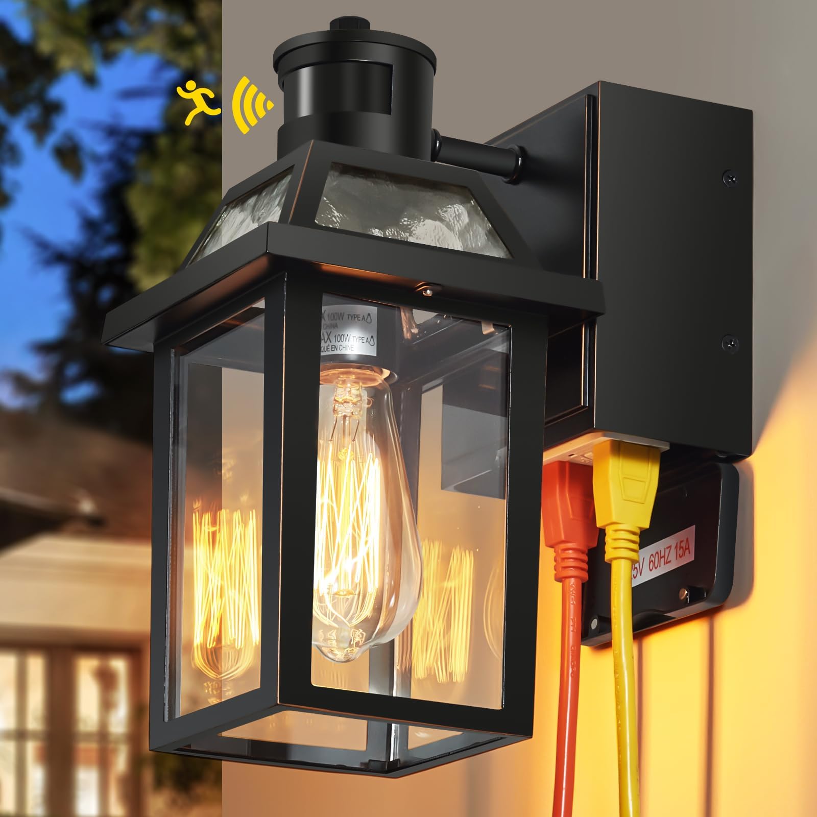 Yisuro porch light with GFCI outlets provides safe outdoor power access.