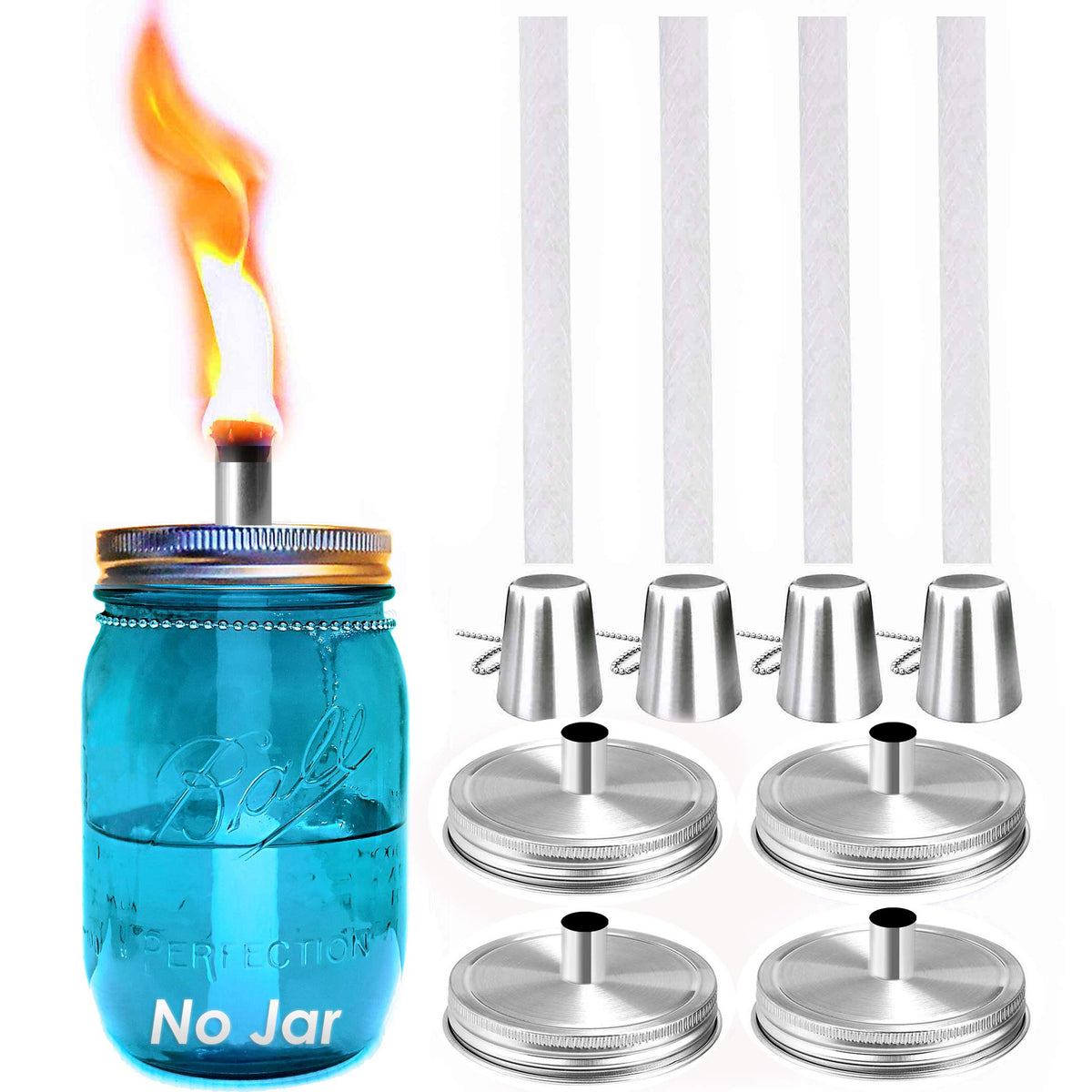Yitee mason jar tabletop torch kit four-pack ready for easy outdoor ambiance.