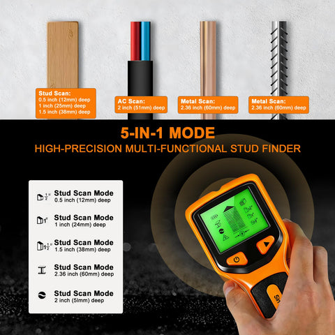YITONSELEC five-mode detector identifies studs, metal objects, and live wires