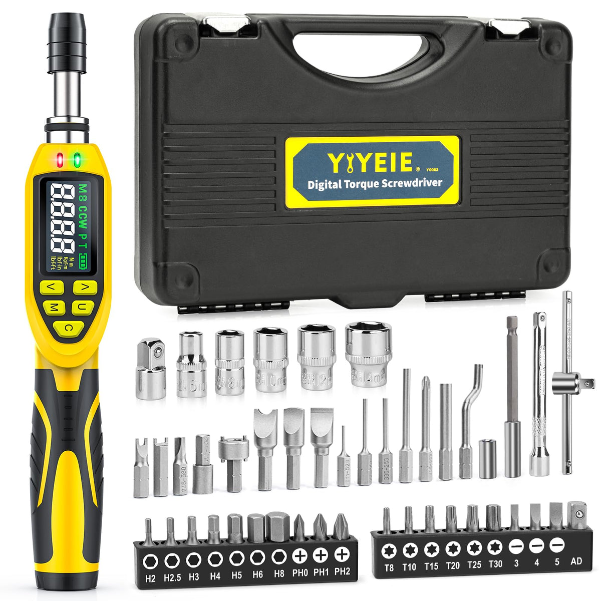 YIYEIE 46-Pc digital torque screwdriver with LCD display improves precision