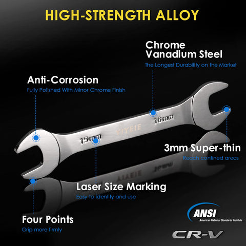 YIYEIE CR-V steel wrenches are drop-forged for strength and durability.