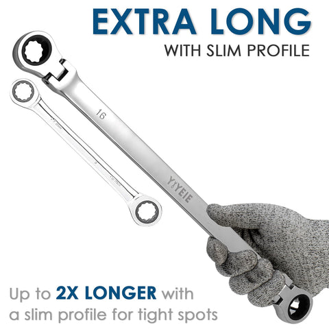 YIYEIE double-ended 72-tooth ratcheting wrench enabling precise 5-degree swing.