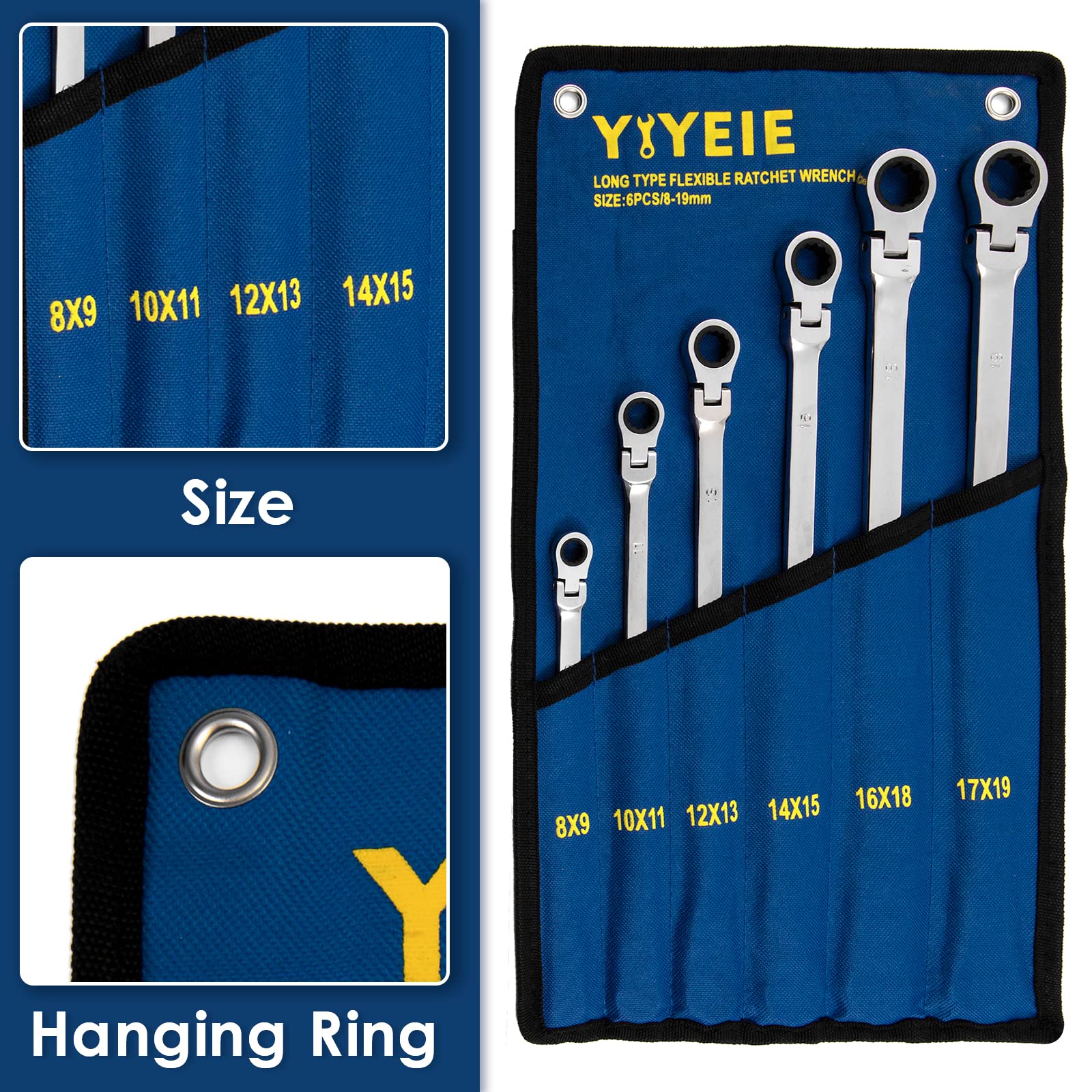 YIYEIE roll-up pouch keeps wrenches organized and portable.