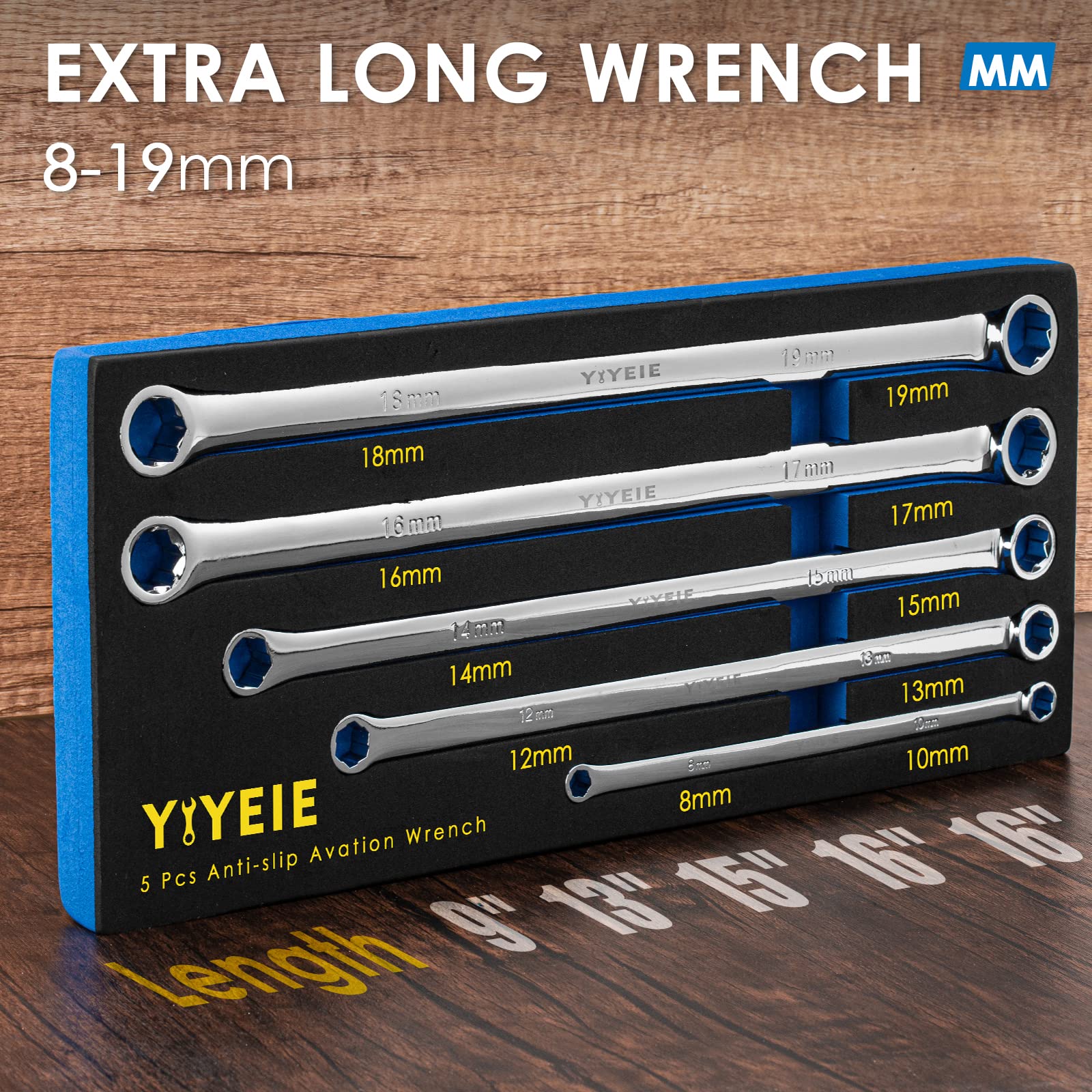 YIYEIE wrench set 12x13 shows 6-point grip for damaged bolts