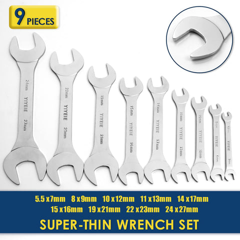 YIYEIE wrench set with two-sided size markings for quick identification.