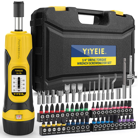 YIYEIE torque screwdriver set with 60 pieces for precise mounting tasks.