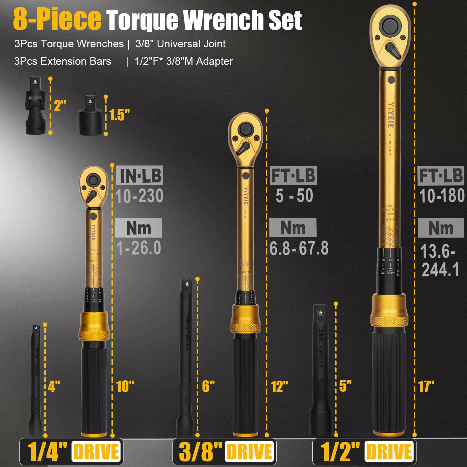 YIYEIE torque wrench dual-scale display for precise tightening