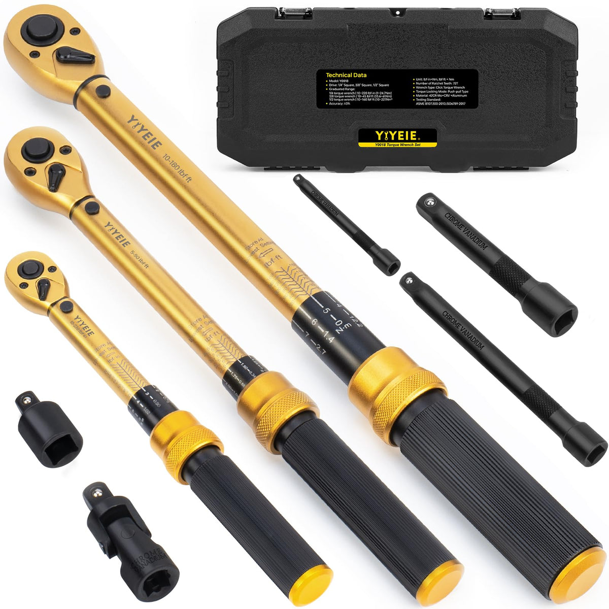 YIYEIE torque wrench set with multi-drive heads for versatile bike and car maintenance