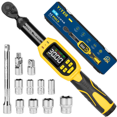 YIYEIE digital torque wrench front view showing compact, durable build for precise tightening