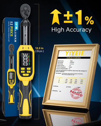 YIYEIE digital torque wrench LCD display view with clear measurements for quick adjustments