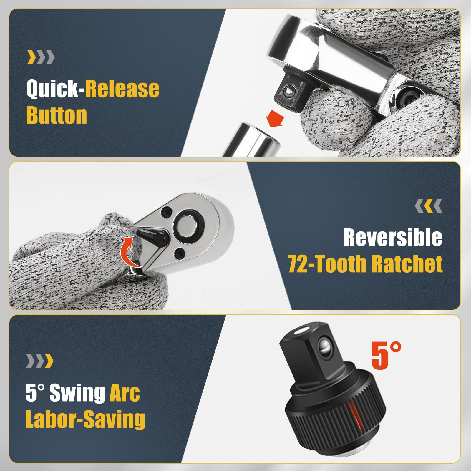 YIYEIE quick-release button speeds socket changes.