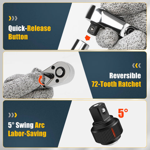 YIYEIE quick-release button speeds socket changes.