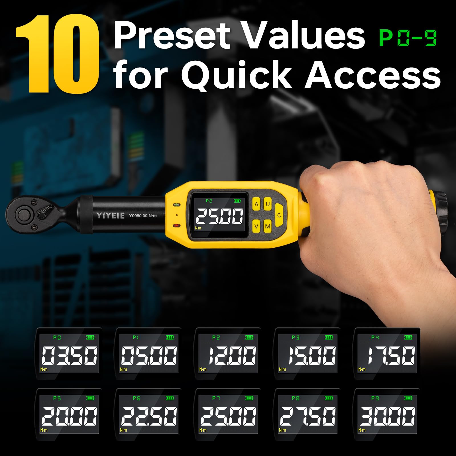YIYEIE preset-memory feature demonstrates storing multiple torque values