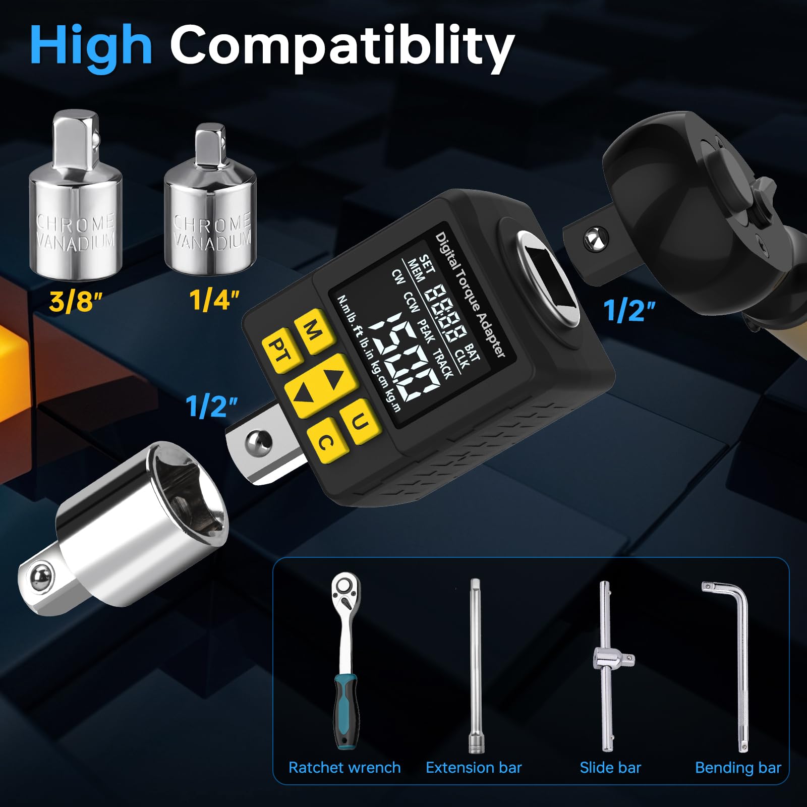 YIYEIE torque adapter includes adapters for versatile wrench compatibility.