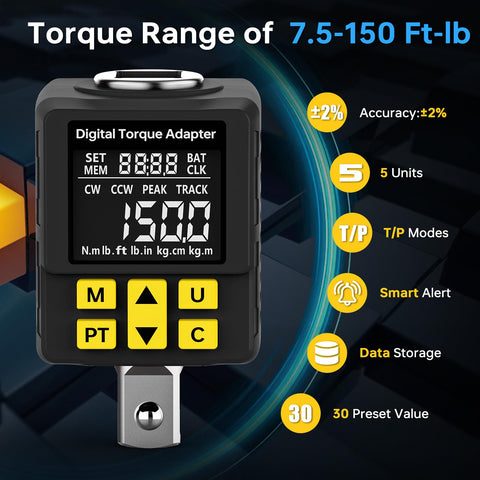 YIYEIE digital torque adapter alerts reviewers with color changes as targets are met.