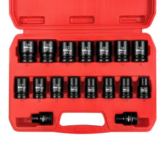 YIYITOOLS 17Pcs half inch shallow sockets cover 8–24 mm for automotive tasks.