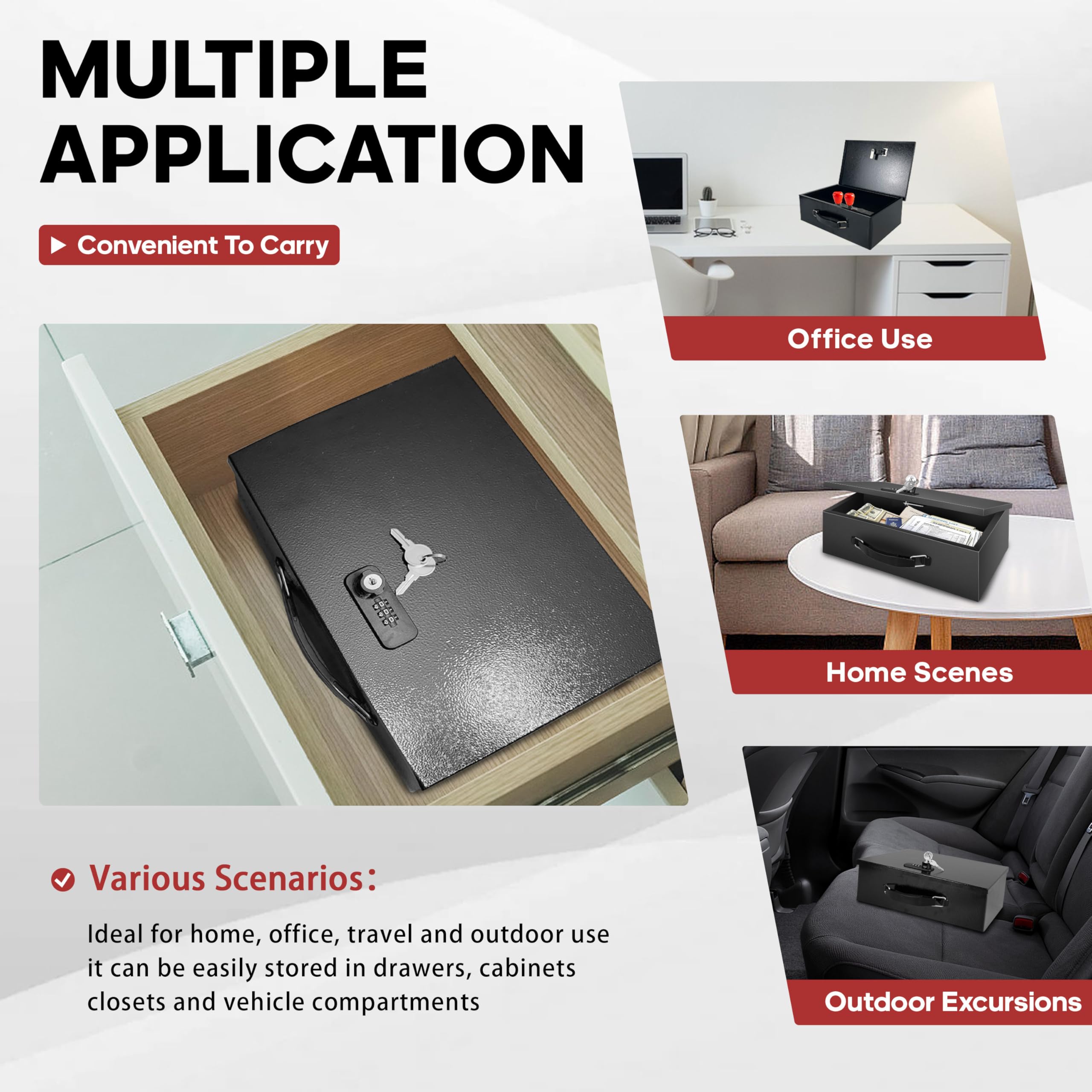 YIYITOOLS fireproof lock box dimensions 12.8 by 8.5 by 4.1 inches