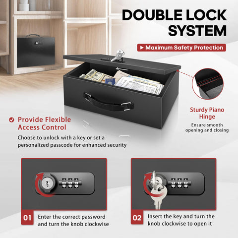YIYITOOLS fireproof lock box interior fits passports, cash, and jewelry