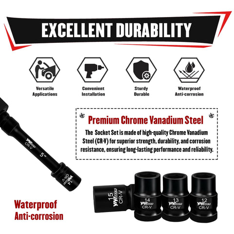 YIYITOOLS sockets feature laser etched sizes for quick identification.