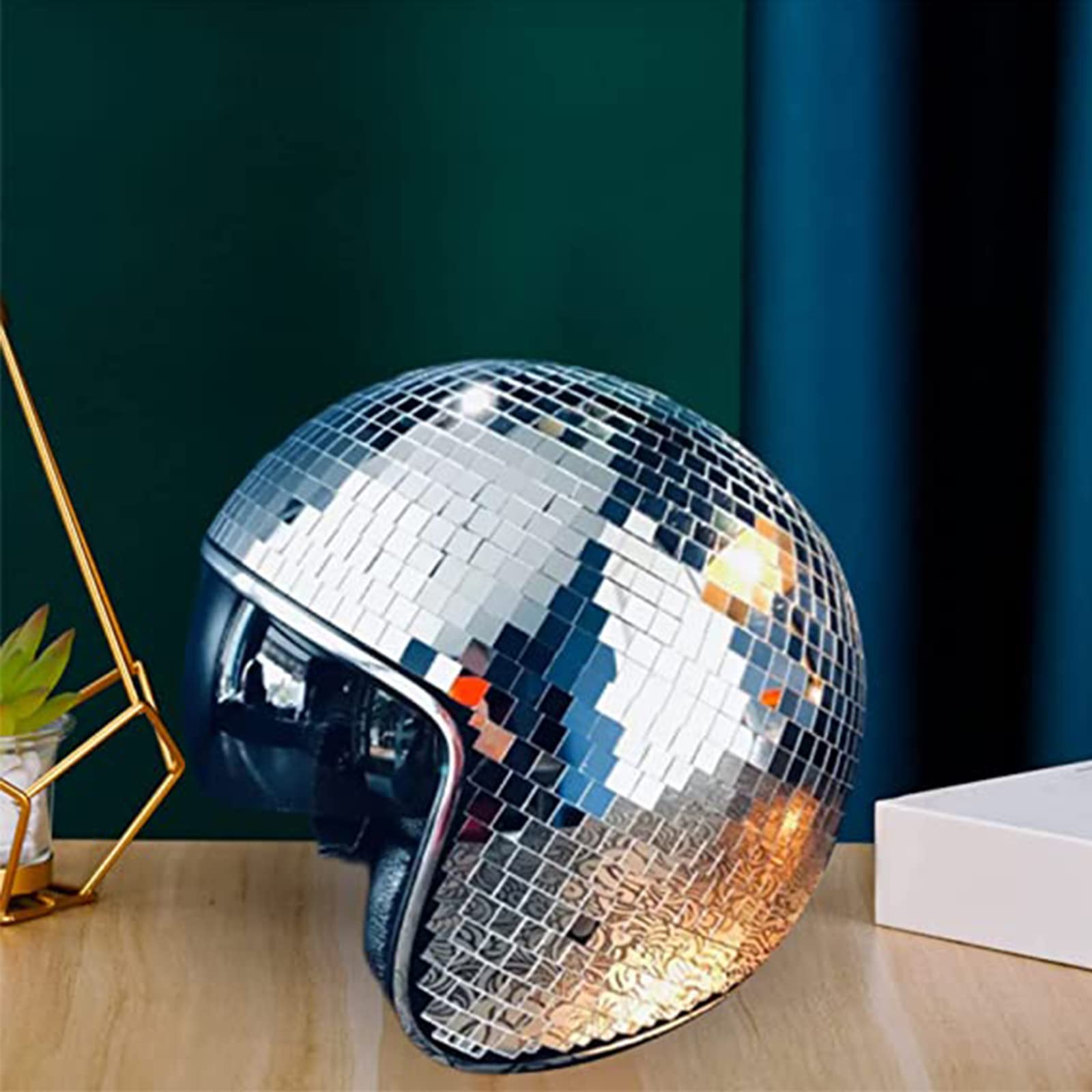 YIZUPTC disco ball helmet showing retractable visor in use