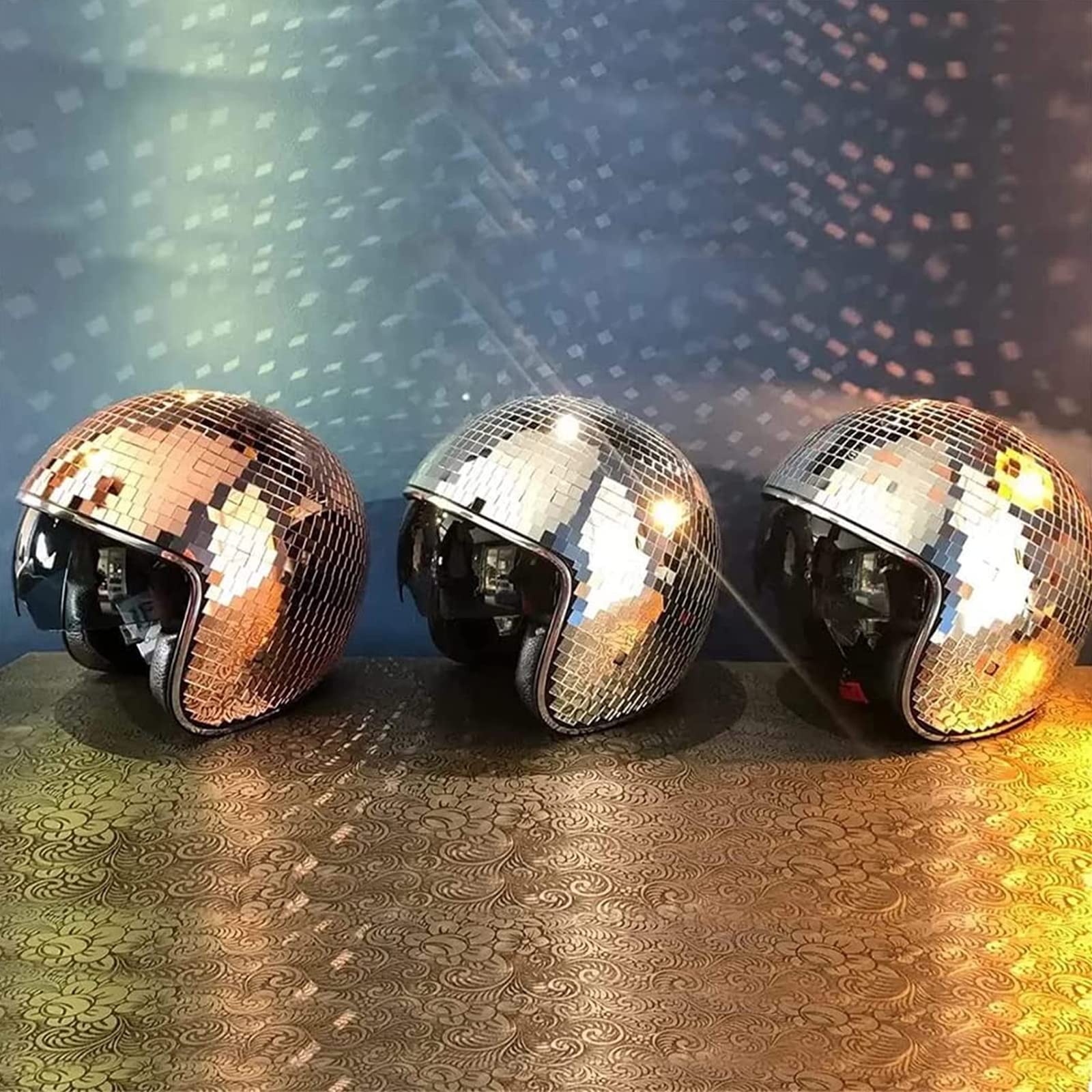 YIZUPTC disco ball helmet close-up of mirror glass tiles