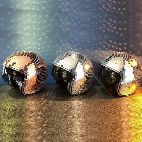 YIZUPTC disco ball helmet close-up of mirror glass tiles
