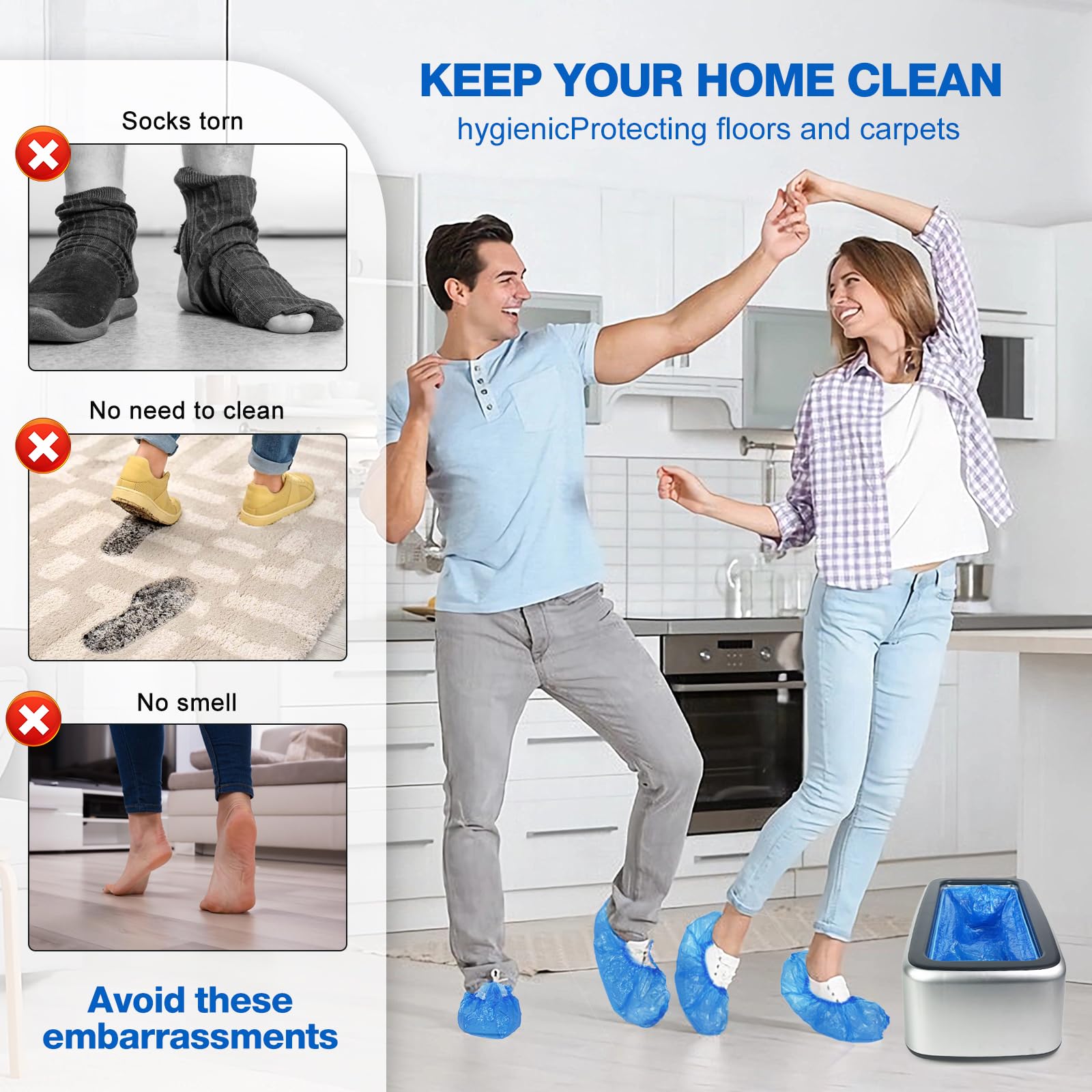 YJDayy shoe cover dispenser top view highlighting installation steps