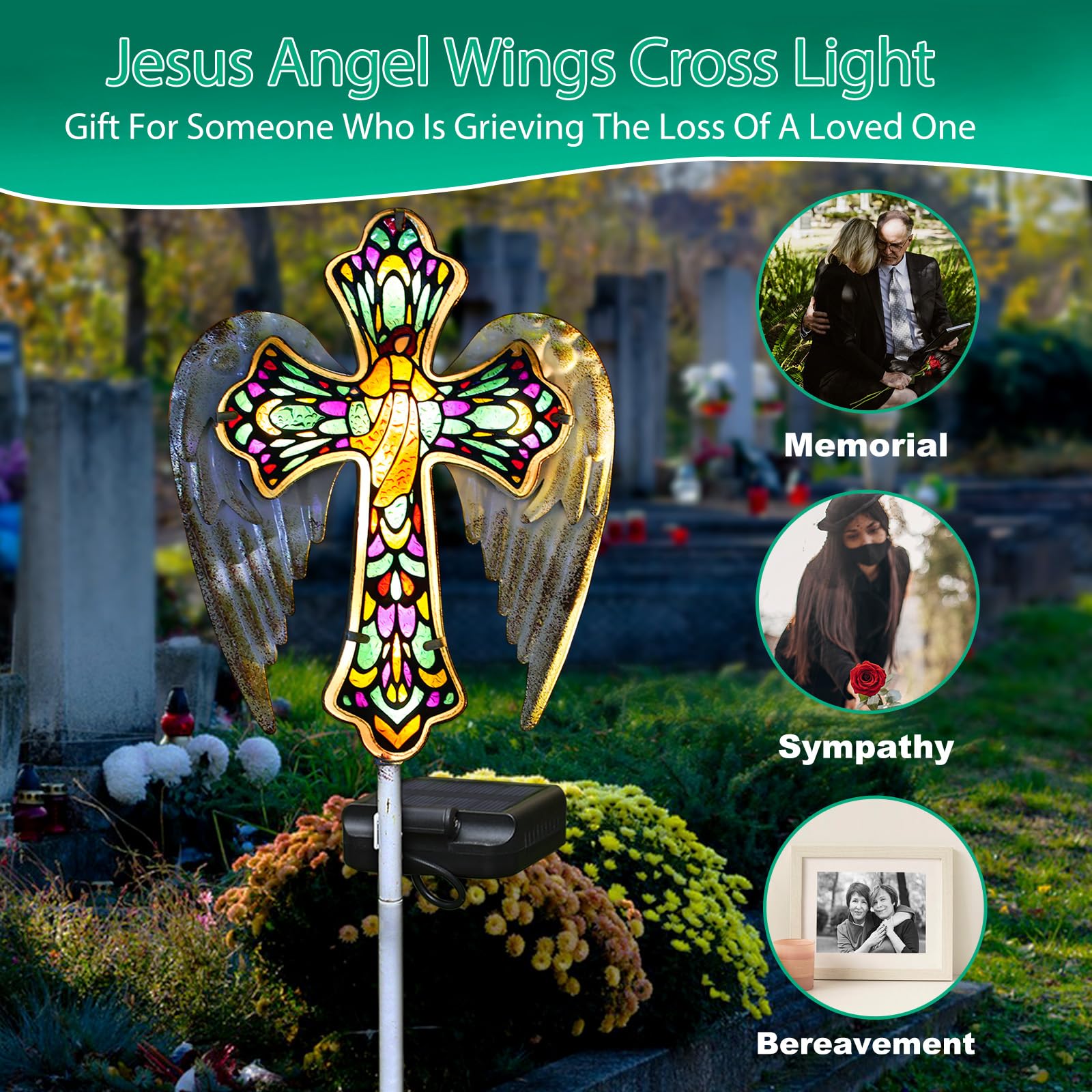 YJFWAL stained glass cross light brightens walkways and garden beds