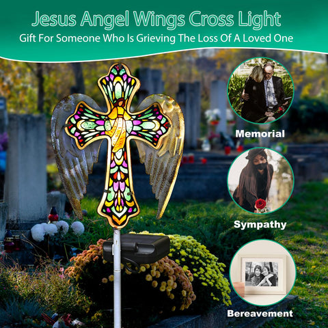 YJFWAL stained glass cross light brightens walkways and garden beds