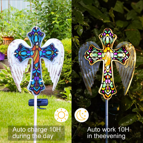 YJFWAL vintage iron angel wings cross creates serene cemetery ambiance