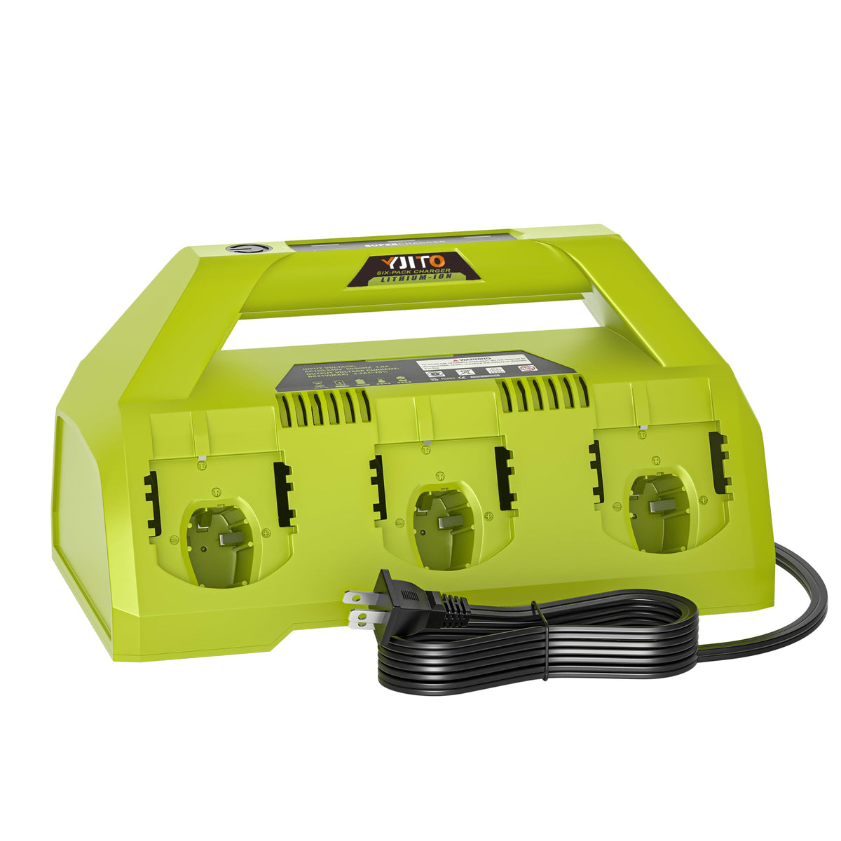 YJITO 6-port charger front view—sequential charging option for Ryobi batteries.