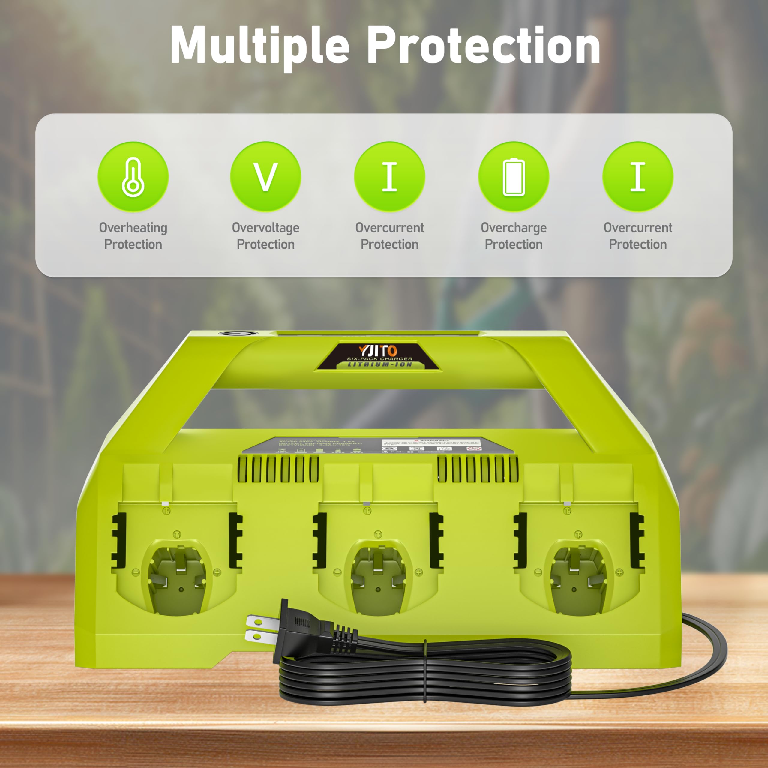 YJITO 6-port charger packaging includes manual and accessories.