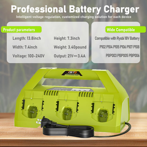YJITO Ryobi 18V ONE+ compatible charger image, a reliable P135 replacement.