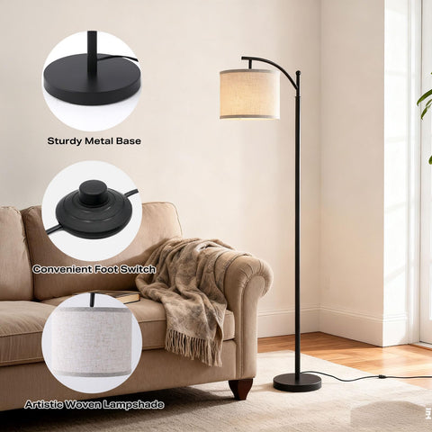 YJSQOEOE Arc Floor Lamp shadow diffusion creates soft room illumination.