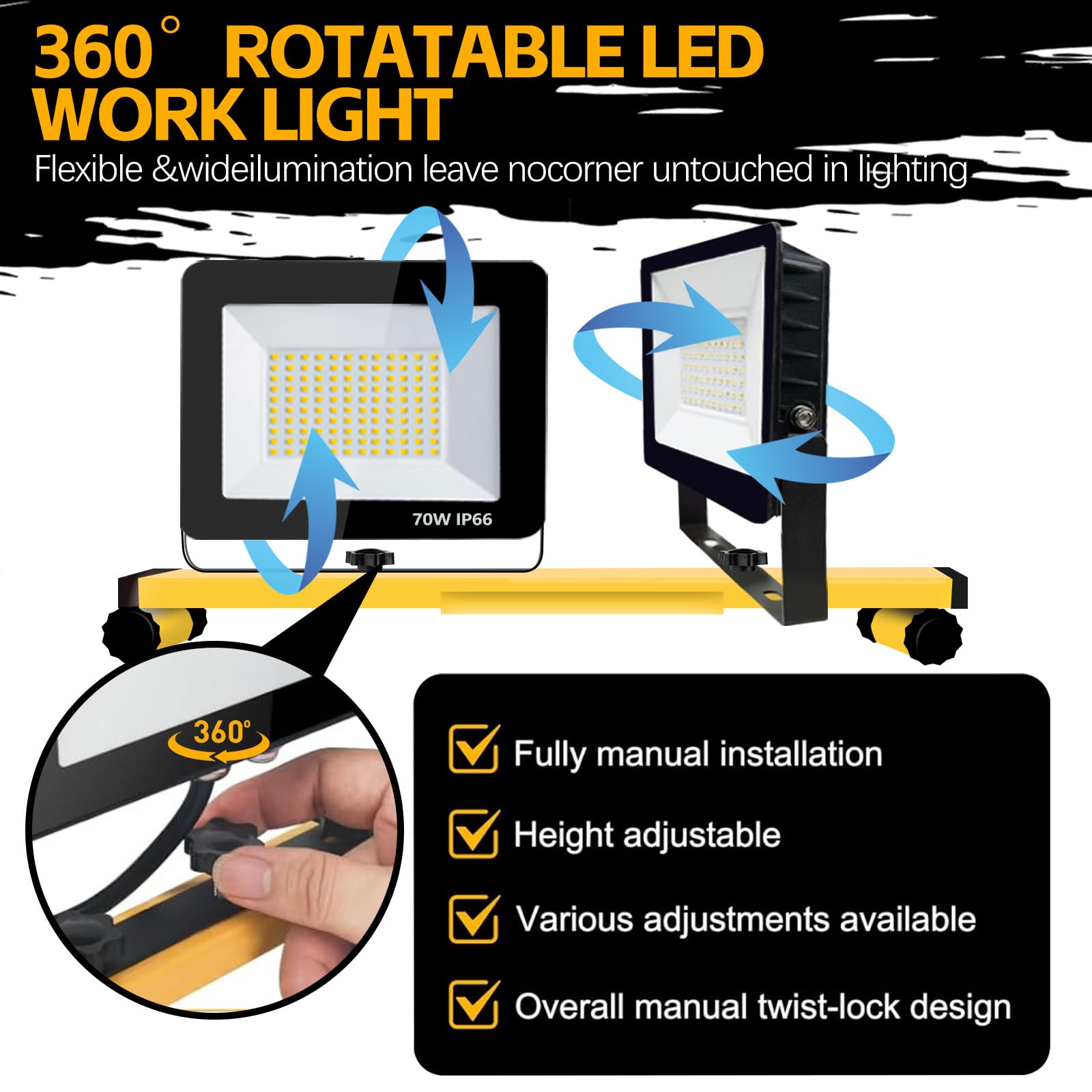 YKXJM 360-degree rotation enables precise lighting without moving the stand.