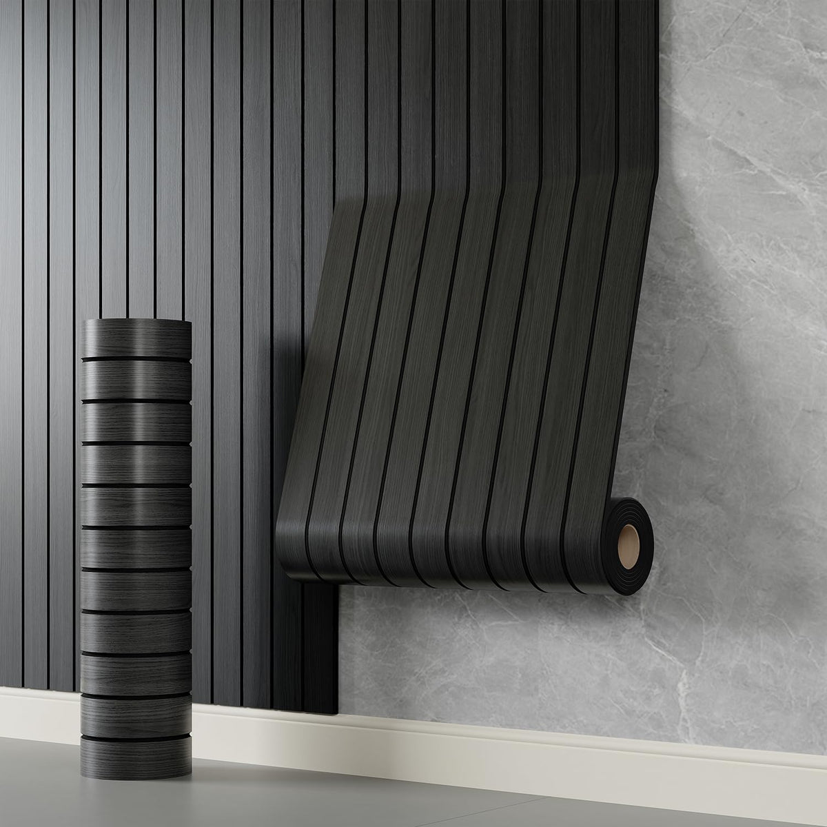 YLL YLL PVC slat wall panel with faux black wood grain for stylish walls