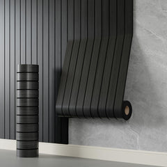 YLL YLL PVC slat wall panel in faux black wood grain with peel-and-stick backing for quick room updates