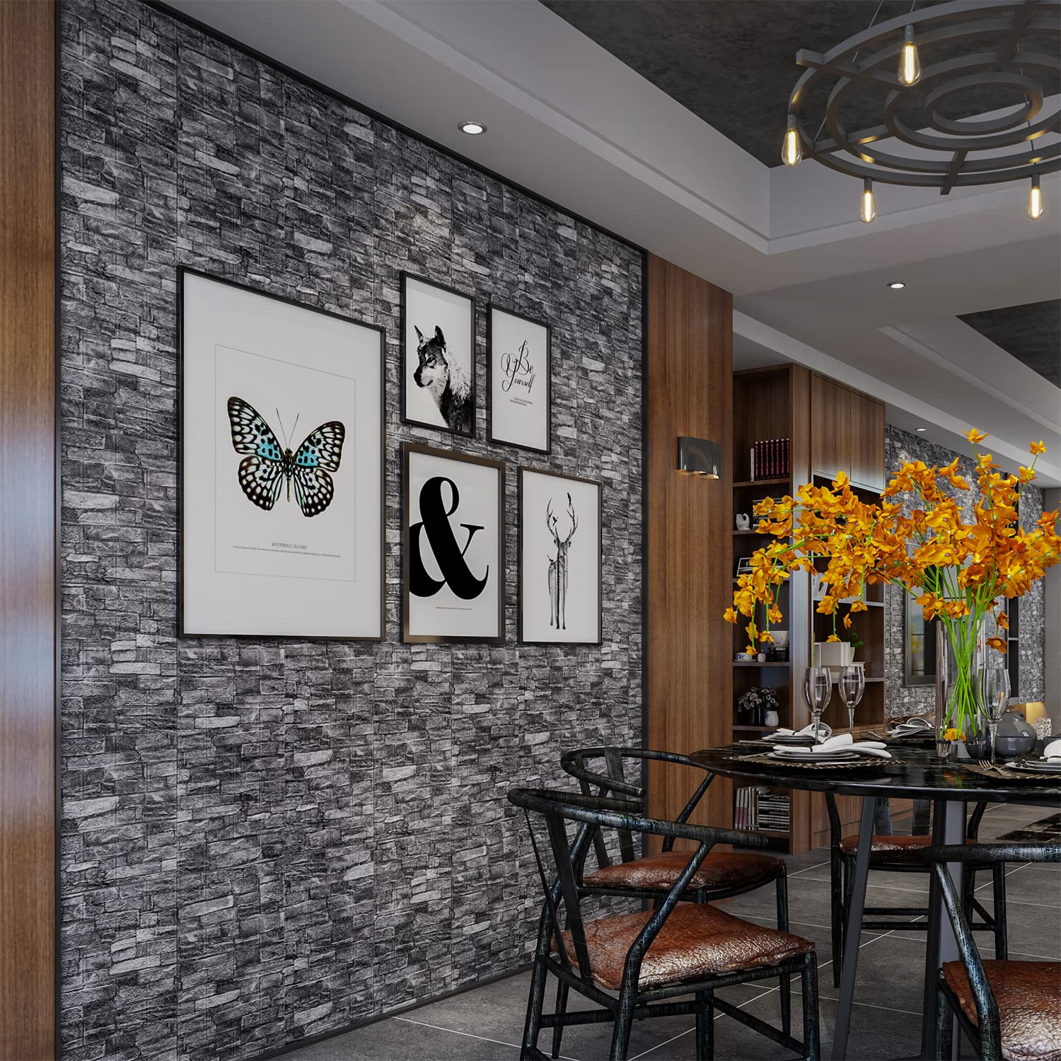 YLL YLL black foam brick panel enhances wall decor with easy installation