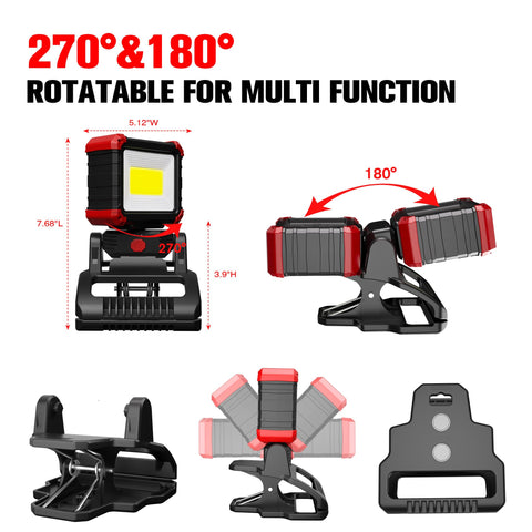 Yls LED work light with 270° swivel head enables precise lighting in tight spaces.