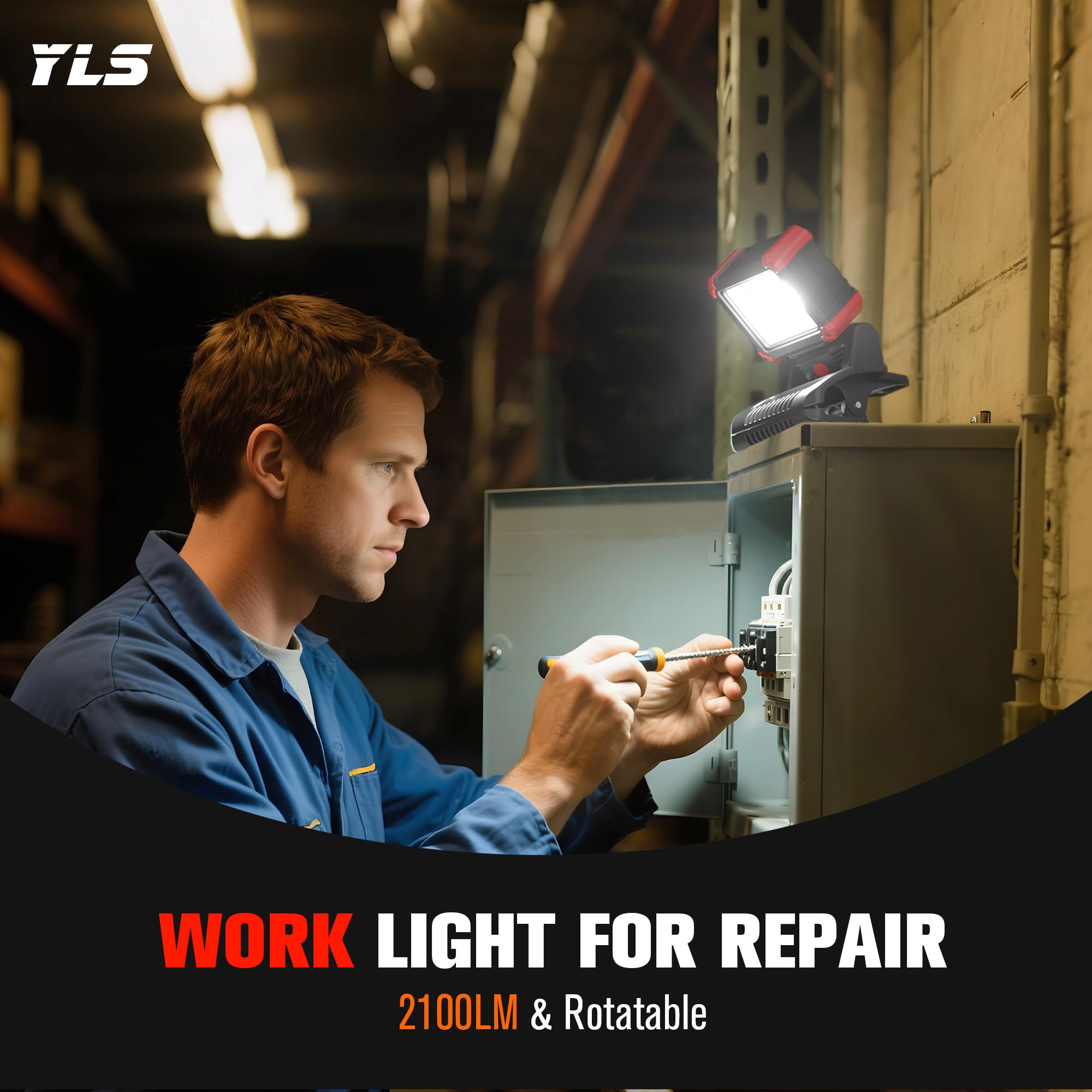 Yls clamp light with non-slip grip protects surfaces during repairs.