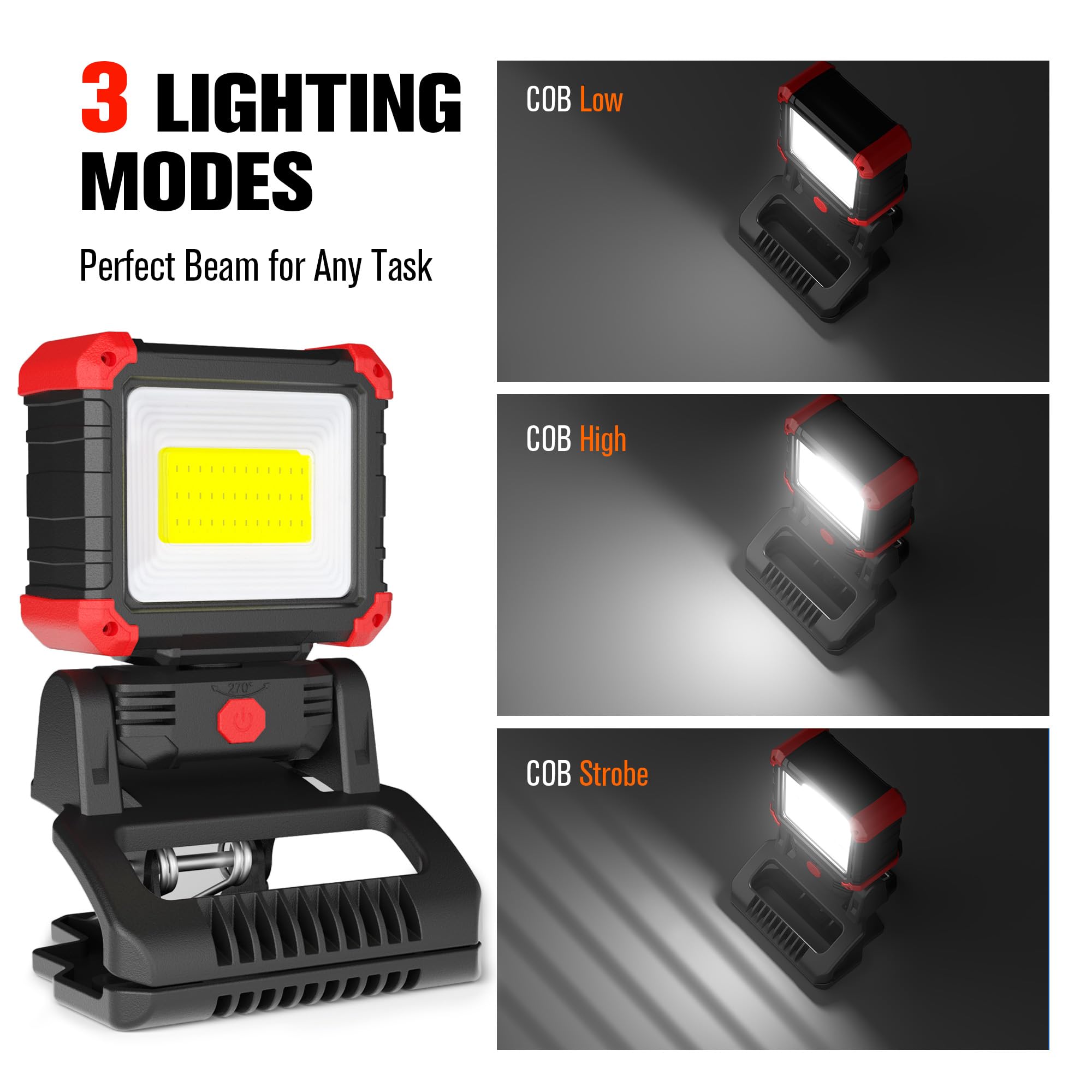 Yls USB-C rechargeable light with 2600mAh battery and USB output.