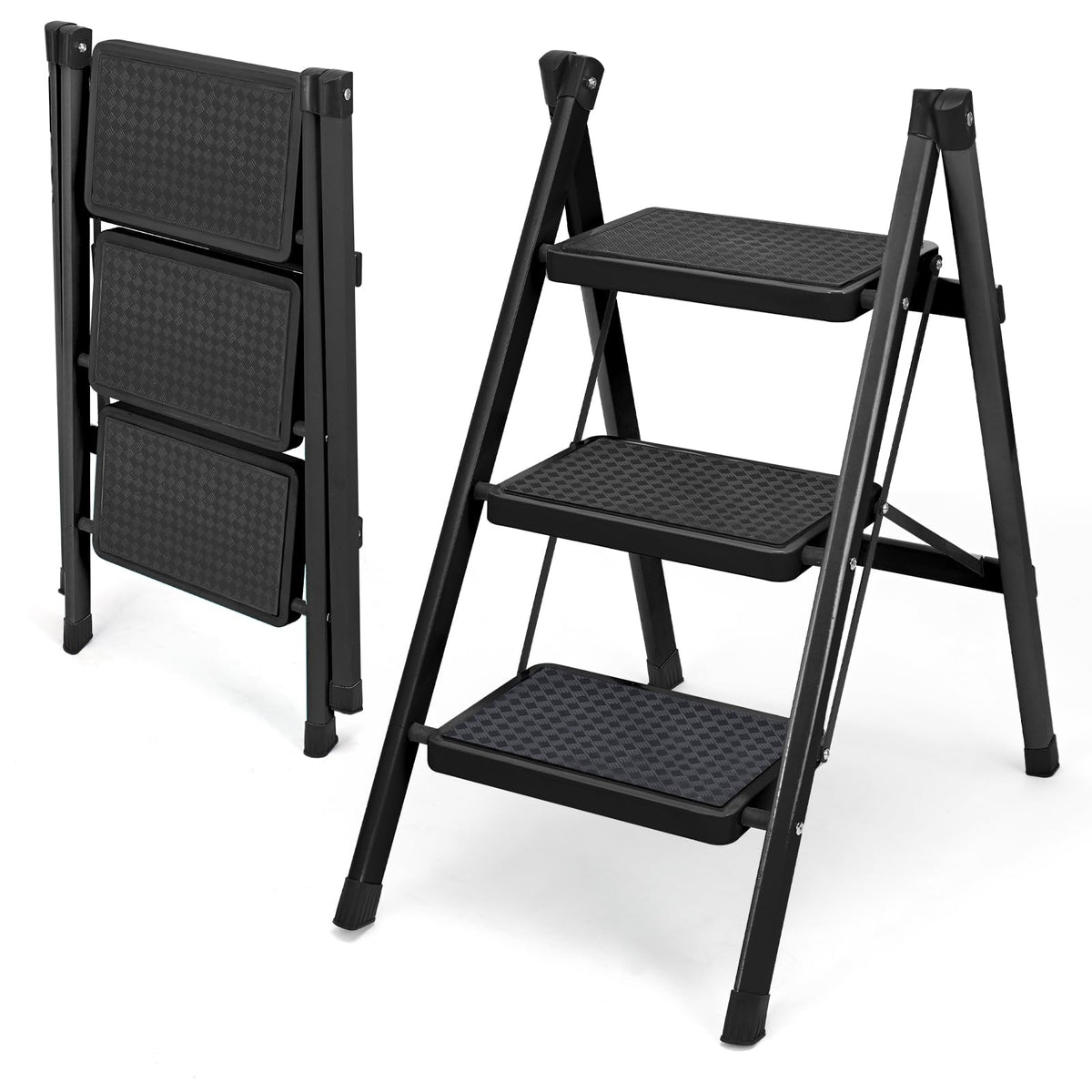 YLWSHRNT 3 step folding ladder with steel frame for sturdy home use