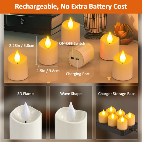 Charger storage base with six Yme candles neatly arranged