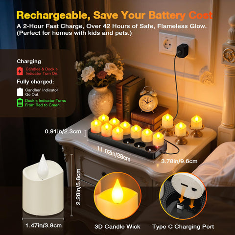 Yme remote-controlled tea lights with timer shown for easy scheduling.