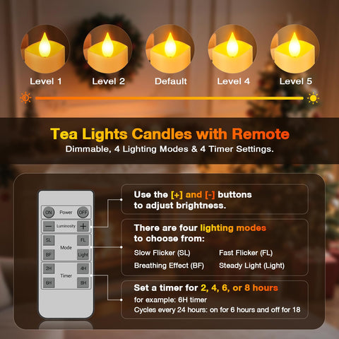 Yme flameless tea lights close-up showing a realistic flicker.